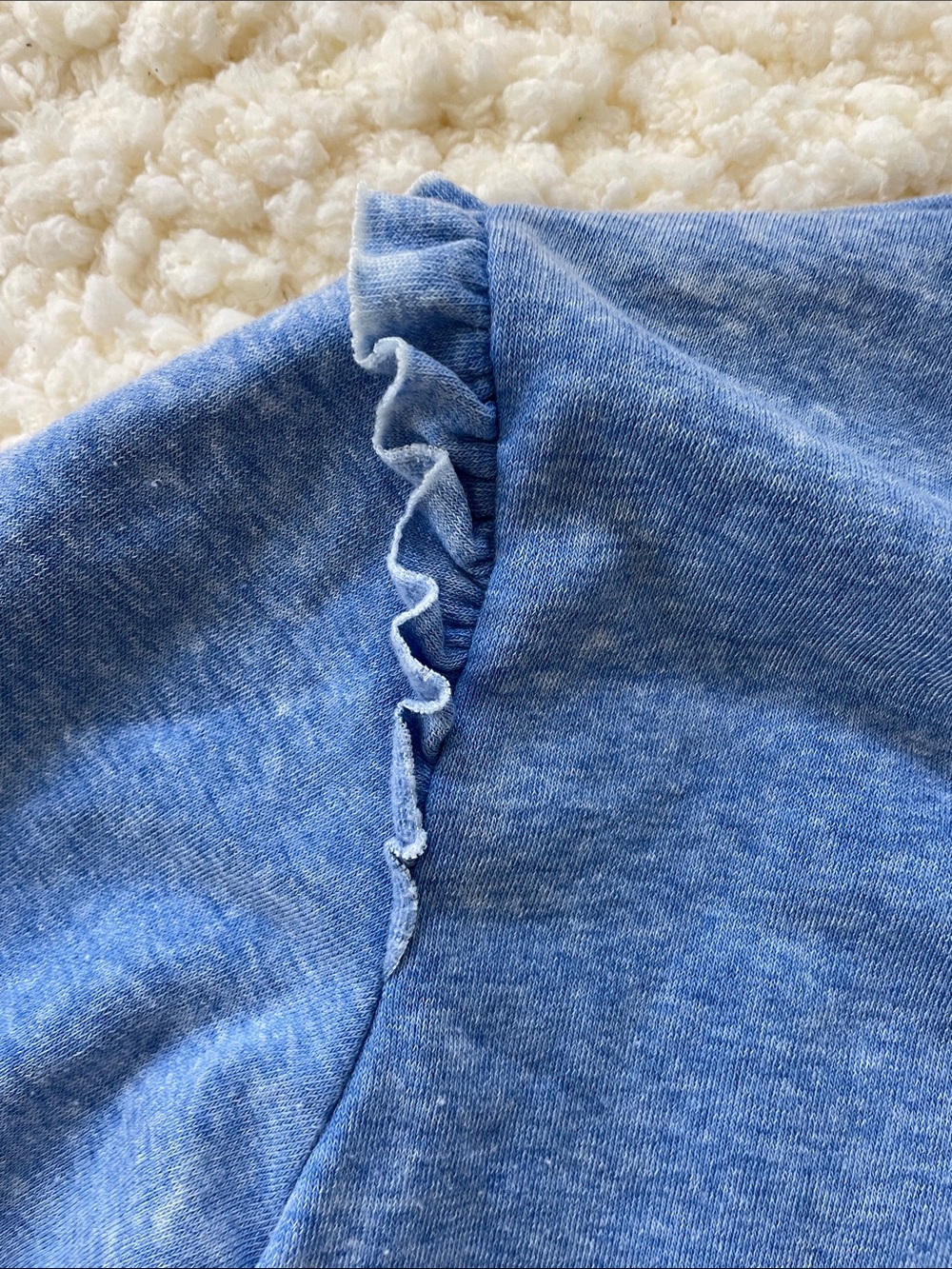 Heathered Blue Ruffle-Shoulder Crew Sweatshirt - Picture 3 of 8